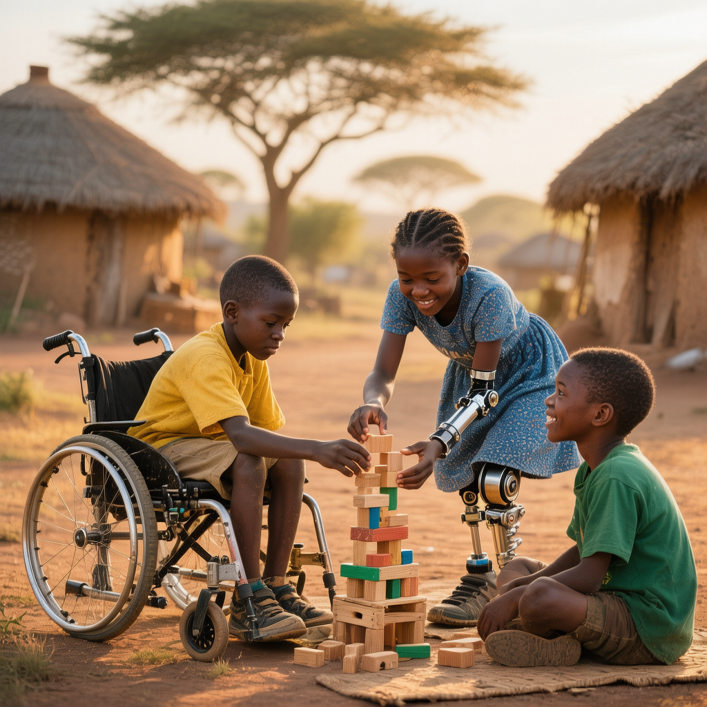 Children collaborating with assistive devices