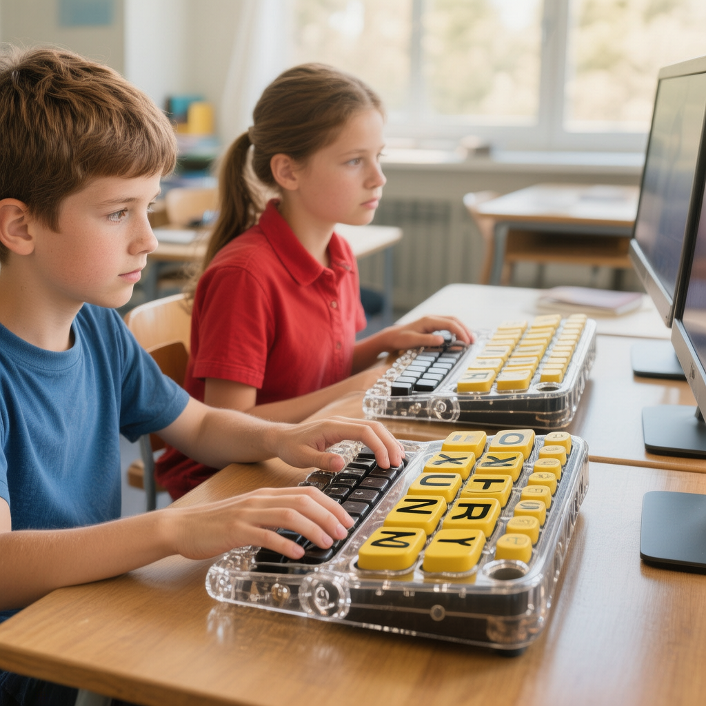 Students using adaptive keyboards